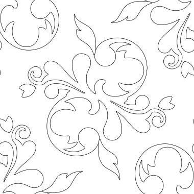 Beyaz zemin üzerinde laleler olan dalların siyah iz sürme deseni