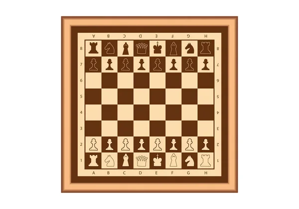 Chess Board Brown Beige Beige Numbers Letters White Black Pieces — Image vectorielle