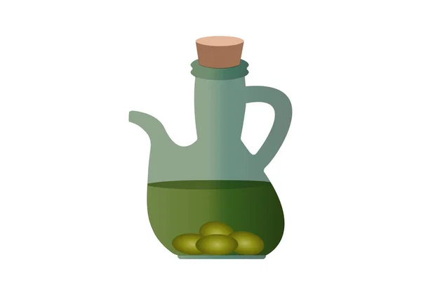 Glass Jar Icon Olive Oil Green Olives Cork Stopper —  Vetores de Stock