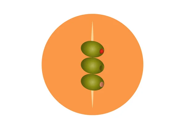 Banderilla Icon Pitted Olives Stuffed Red Pepper Anchovy Orange Circle — Stock vektor
