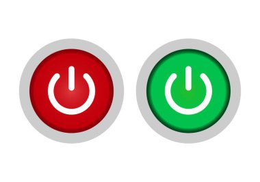 On and off binary button icons in red, green and gray