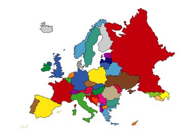 Europe countries map in different colors
