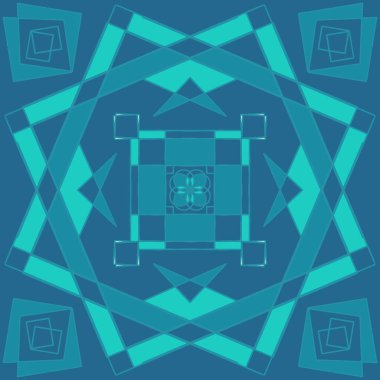 Tessera pattern, or square in shades of blue and neon with a geometric motif