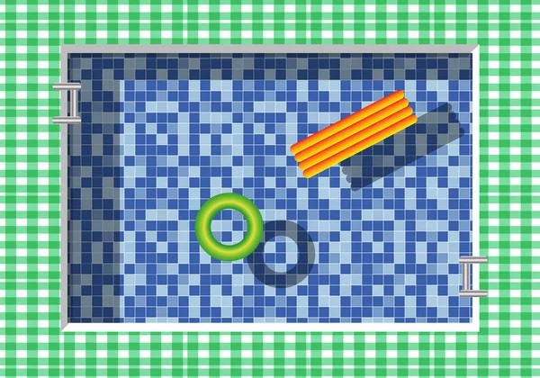 Aerial View Swimming Pool Green Gingham Print Border Tiled Bottom — ストックベクタ