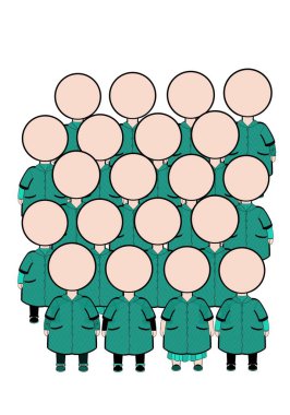 Children group icon in green school gown. Back to school. Group of workers with coveralls. Team of surgeons