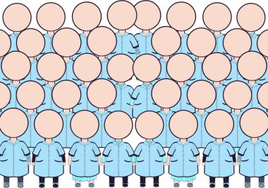 Children group icon in blue school gown. Back to school. team of workers