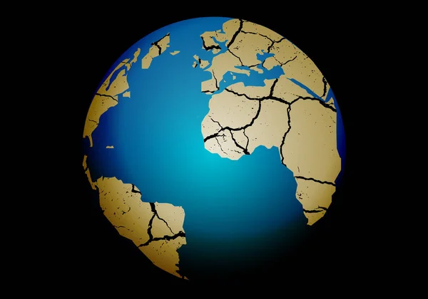 Global Drought Planet Earth All Continents Cracked Earth Black Background — Stockvektor