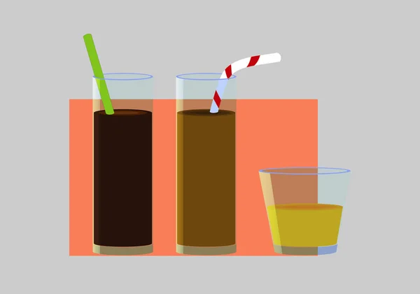 Drinks Tall Glass Cola Straw Glass Cocoa Red Striped Straw – stockvektor