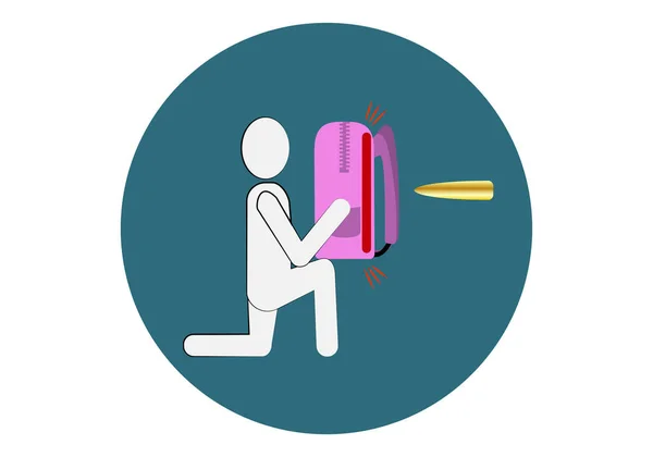 Back School Bulletproof Backpack Icon Color Person Protecting Himself Bullet — Stockový vektor