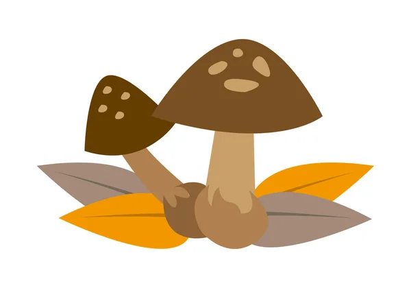 Autumn Brown Two Mushroom Icon — Vetor de Stock