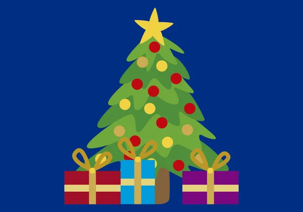 Vánoční Stromeček Dárky Modrém Pozadí — Stockový vektor
