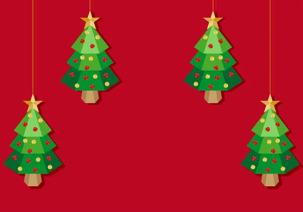 赤い背景に吊るされたクリスマスツリー — ストックベクタ