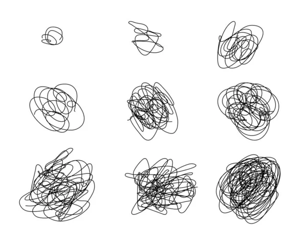 Inkt knooplijn elementen. rommelige clew symbolen voor chaos en het vereenvoudigen van concept. — Stockvector