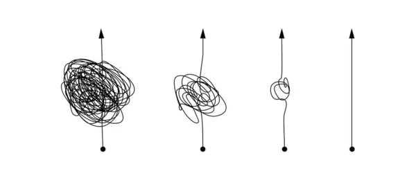 Complexe en eenvoudige lijn pad ingesteld. Scribble lijn knoop van gecompliceerde tot eenvoud vorm — Stockvector