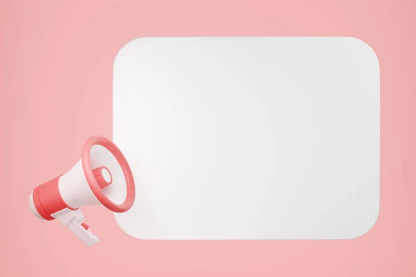 Luidspreker 3d render - roze megafoon banner met lege ruimte voor tekst voor aankondiging of reclameboodschap. — Stockfoto
