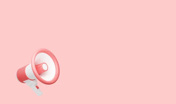 Lautsprecher 3D-Render - pinkfarbenes Megafon-Banner mit Leerraum für Text für Ansage oder Werbebotschaft. — Stockfoto