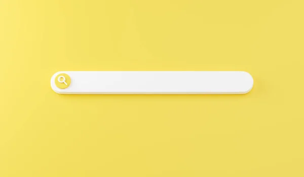 Панель веб-пошуку 3d візуалізація - ілюстрація форми білого веб-сайту для дослідження інформації на жовтому тлі . — стокове фото