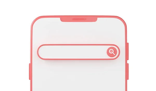 Web search bar on mobile phone screen 3d render - illustration of website form for research of information on smartphone — Stock Photo, Image