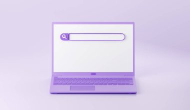 Dizüstü bilgisayardaki web arama çubuğu 3d görüntüleyici - bilgisayardaki bilgi araştırması için web sitesi biçiminin çizimi