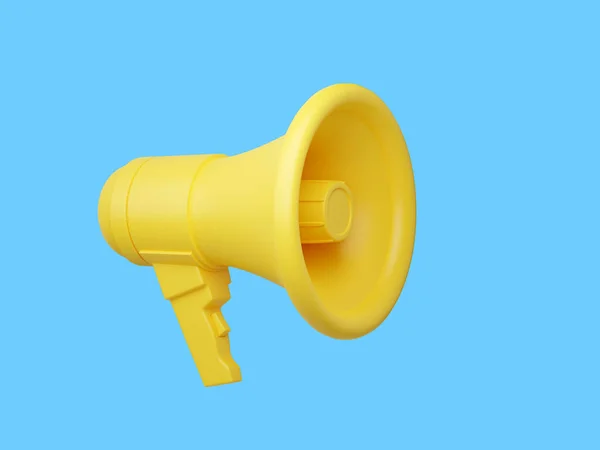 Gelber Lautsprecher auf blauem Hintergrund 3D-Darstellung. — Stockfoto