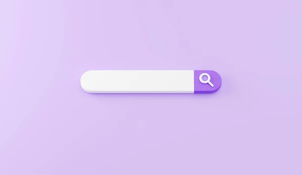 Панель веб-пошуку 3d візуалізація - ілюстрація форми білого веб-сайту для дослідження інформації на фіолетовому фоні . — стокове фото