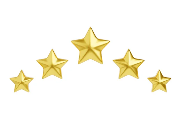 Cinco estrelas douradas 3d renderizar ilustração para o conceito de revisão do cliente. Conceito de experiência positiva do cliente. — Fotografia de Stock