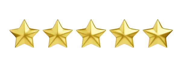 П'ять золотих зірок 3d ілюстрація для концепції огляду клієнтів . — стокове фото
