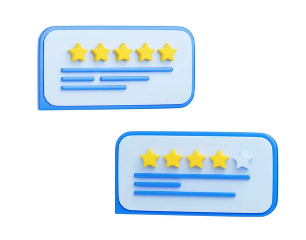 Klantbeoordeling 3d weergave illustratie - sterren en sms-bericht op spraakbel. — Stockfoto