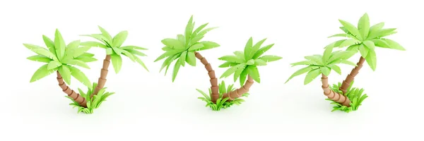 Palmeira renderização 3d - planta tropical com folhas verdes e grama para férias na praia e conceito de viagem de verão. — Fotografia de Stock