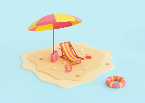 해변에서의 여름 휴가 3d 렌더링 만화, 해변 모래 위 에서의 여름 방학. — 스톡 사진