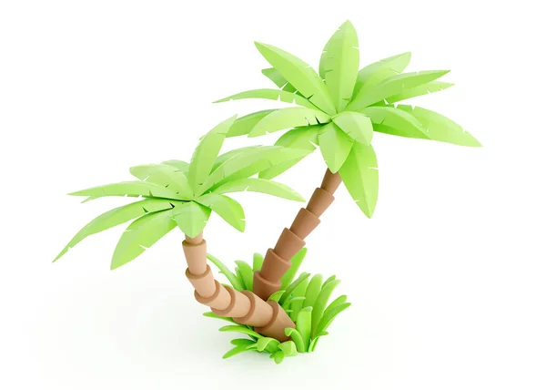 Palm Tree Render Tropical Plant Green Leaves Brown Trunk Grass — Stok fotoğraf