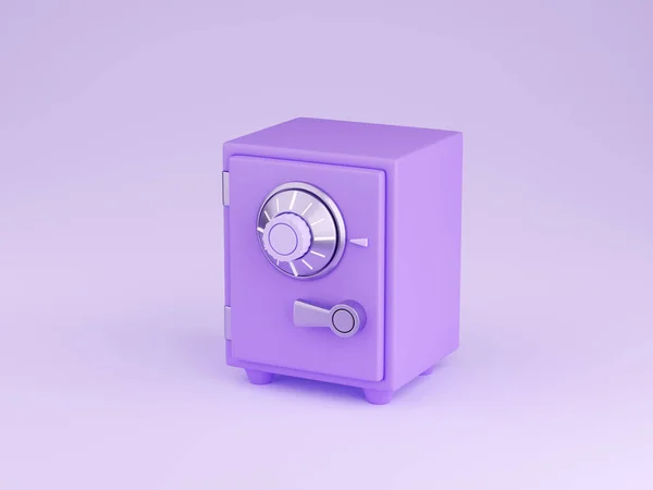 전하게 렌더링 Safe Box Render 만화의 보라색 파스텔 배경의 자물쇠를 — 스톡 사진