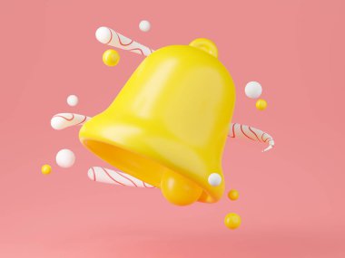 Bildirim çanı simgesi 3d canlandırması - basit sarı zilin sevimli çizgi film çizimi anımsatma veya fark etme konsepti için. Dikkat çekmek ya da yeni bilgi ve ileti göstermek için sembol.