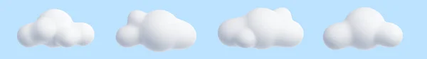 White Cloud Cartoon Render Set Мягкие Пушистые Круглые Облака Голубом — стоковое фото