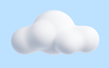 White cloud cartoon 3d render - soft fluffy round-shaped clouds on blue pastel background. Cute cumulus on light blue sky on sunny summer day for natural or dream concept.