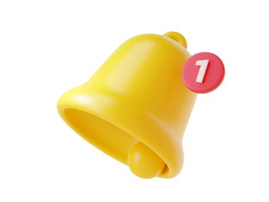 Bildirimli çan simgesi 3d canlandırması - basit sarı zilin sevimli çizgi film çizimi ve hatırlatma veya dikkat konsepti için bir numara. Dikkat çekmek ya da yeni bilgi ve ileti belirtmek.