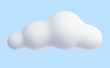 White cloud cartoon 3d render - soft fluffy round-shaped clouds on blue pastel background. Cute cumulus on light blue sky on sunny summer day for natural or dream concept.