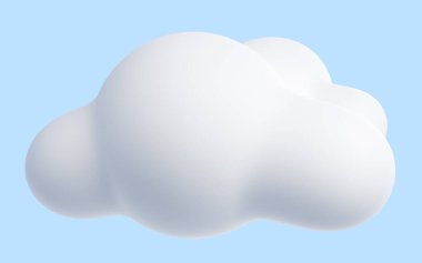 White cloud cartoon 3d render - soft fluffy round-shaped clouds on blue pastel background. Cute cumulus on light blue sky on sunny summer day for natural or dream concept.