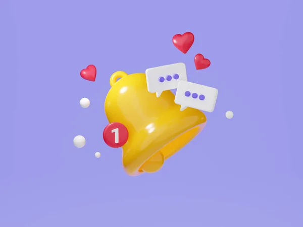 Notification Bell Speech Bubble Text Heart Shapes Render Cute Cartoon — Φωτογραφία Αρχείου