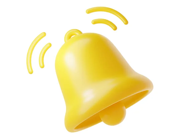 Ikona Notifikačního Zvonku Vykreslení Roztomilé Kreslené Ilustrace Jednoduchého Žlutého Zvonku — Stock fotografie