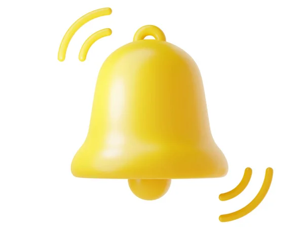 Ikona Notifikačního Zvonku Vykreslení Roztomilé Kreslené Ilustrace Jednoduchého Žlutého Zvonku — Stock fotografie