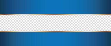 Altın çerçeveli, şeffaf bir yere sahip uzun mavi kurdele pankartı.