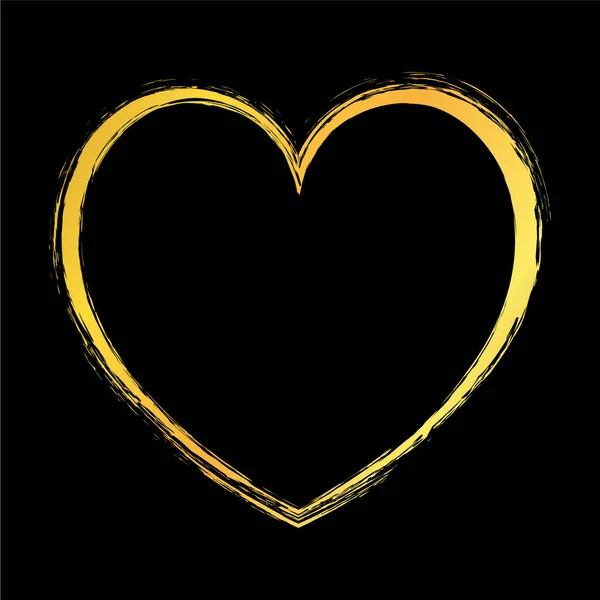 Pincel Pintado Oro Tinta Sello Corazón Bandera Sobre Fondo Oscuro — Vector de stock
