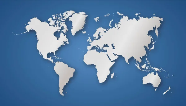 青い背景のベクトルシルバーワールドマップ — ストックベクタ