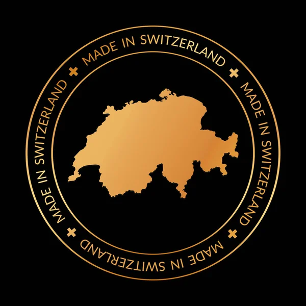 Made Switzerland Rundes Vektorbanner Mit Goldener Landkarte Der Schweiz — Stockvektor