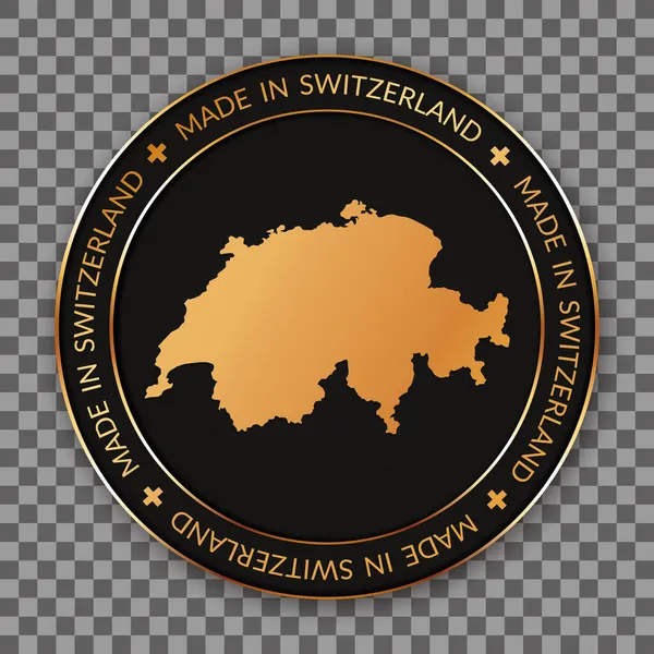 Made Switzerland Rundes Vektorbanner Mit Goldener Landkarte Der Schweiz — Stockvektor