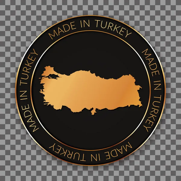 Made Turkey Στρογγυλό Vector Banner Χρυσό Χάρτη Της Τουρκίας — Διανυσματικό Αρχείο