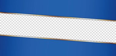 Altın çerçeveli, şeffaf bir yere sahip uzun mavi kurdele pankartı.