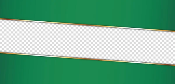 Lungo Banner Nastro Verde Con Cornice Oro Con Luogo Trasparente — Vettoriale Stock