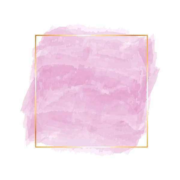 Roze Aquarel Banner Met Gouden Frame Geïsoleerd Witte Achtergrond Vector — Stockvector